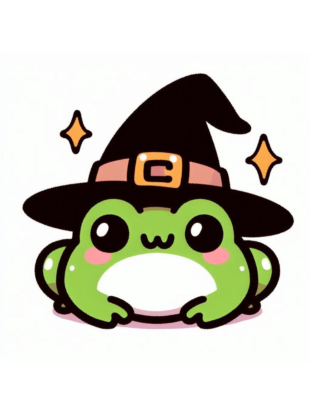 halloween frog drawing ideas, featuring a cute frog donning a witch hat.